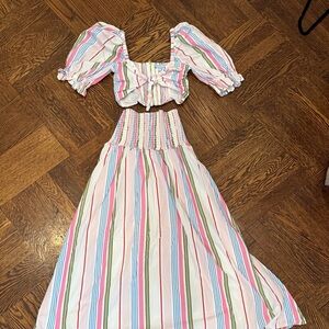 Hill House Striped Two-Piece Set with Puff Sleeves and front tie details